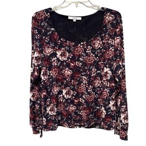 Cleo Petites Floral Mesh Long Sleeve Scoop Neck Top